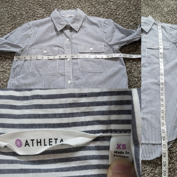 Athleta blue white striped cotton button up XS - Picture 8 of 8